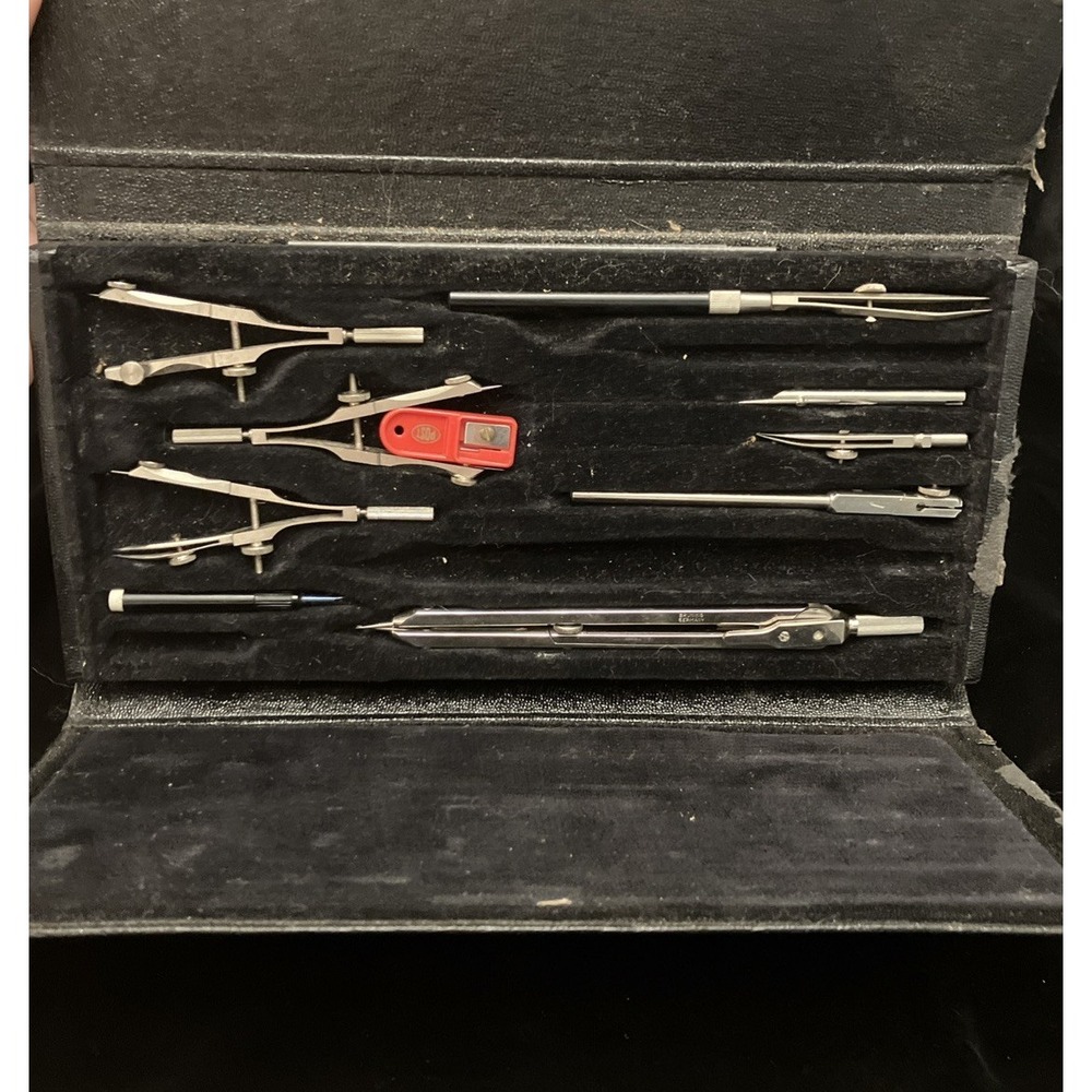 VTG Bruning U.S.A 1320 Multi Compass Drafting Tool Kit Ruling Pen Lead Sharpener